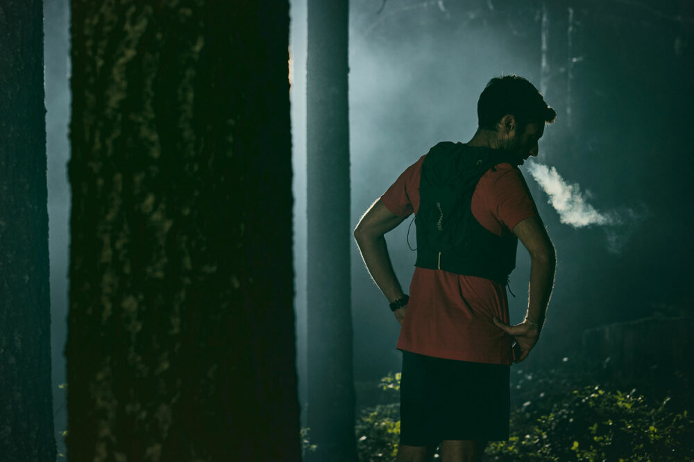 Back portrait of male trailrunner Guy Attal