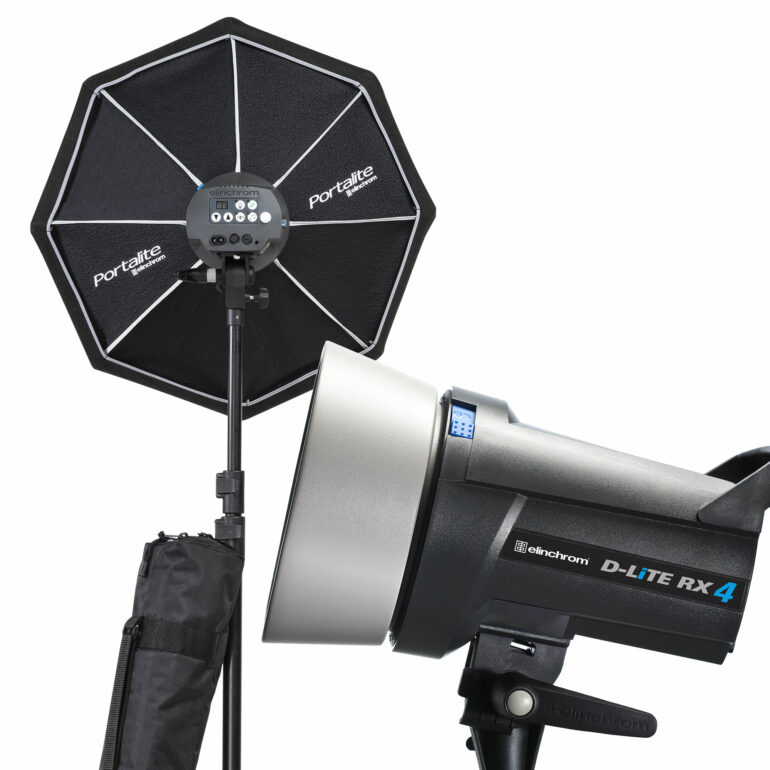 Elinchrom 2 x Elinchrom D-LiTE RX2 flash heads with bag and reflectors 